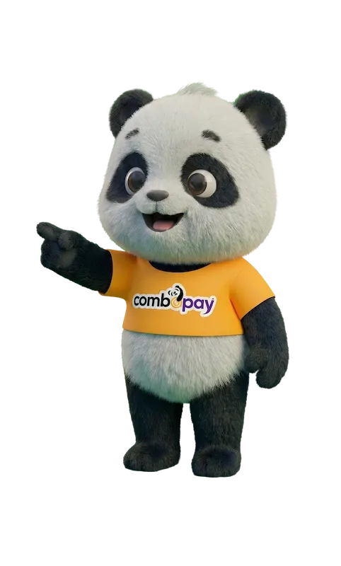 Panda, mascota de Combopay, señalando hacia el formulario