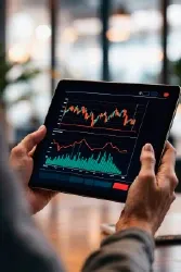 Tablet con gráficas de reportes de transacciones